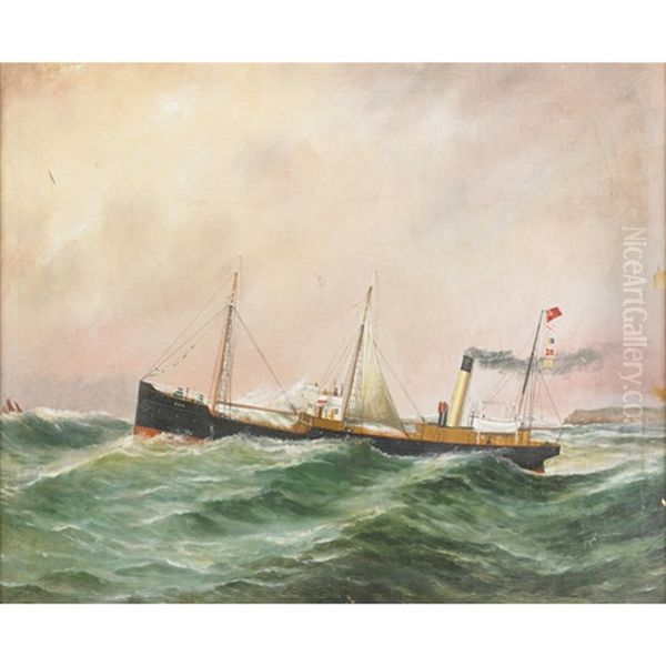 A British Mercantile Steamship Oil Painting by Reuben Chappell