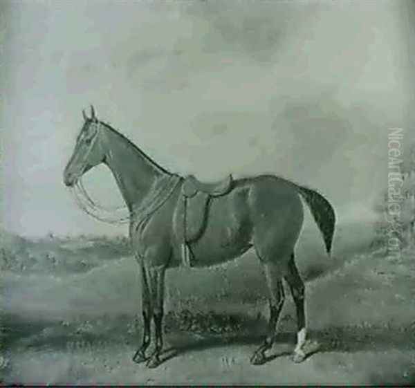 A Saddled Bay Hunter In A Landscape & A Companionpiece Oil Painting by Reuben Chappell