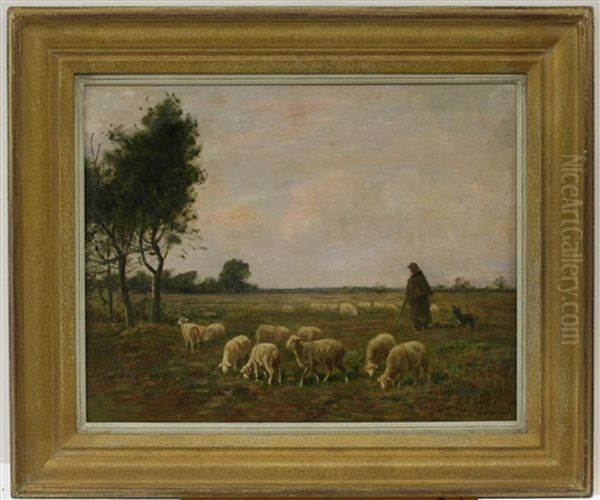 Herder Met Zijn Hond En Schaapskudde Oil Painting by Albert Chaprin