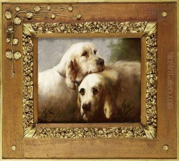 Tetes De Chiens (study) Oil Painting by Jules Chardigny