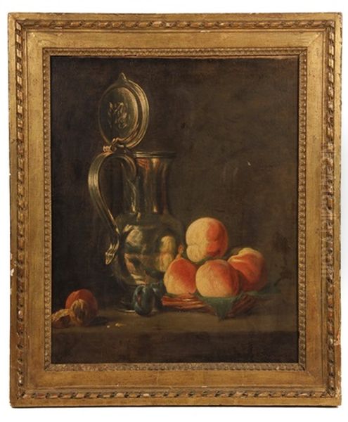 Still Life With Pewter Jug & Peaches Oil Painting by Jean-Baptiste-Simeon Chardin