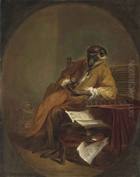 Le Singe Antiquaire (the Monkey Antiquarian) Oil Painting by Jean-Baptiste-Simeon Chardin