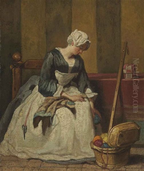 The Embroiderer Oil Painting by Jean-Baptiste-Simeon Chardin