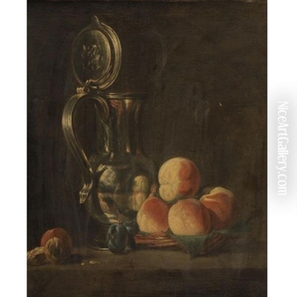 Still Life Of Fruits And A Silver Pitcher Oil Painting by Jean-Baptiste-Simeon Chardin