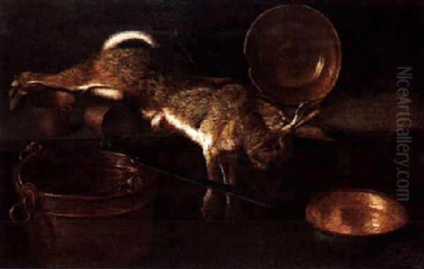 A Still Life Of A Hare With Kitchen Utensils Oil Painting by Jean-Baptiste-Simeon Chardin