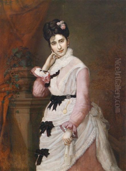 Bildnis Einer Dame Mit Rosen Im Haar (hermine Sedelmayer-brozik?) Oil Painting by Eduard Charlemont