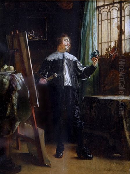 An Artist In His Studio Oil Painting by Eduard Charlemont