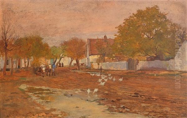 Village Street Oil Painting by Hugo Charlemont