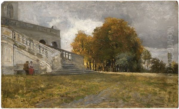 Solitude: Rendezvous Im Park Von Schloss Solitude In Stuttgart Oil Painting by Hugo Charlemont