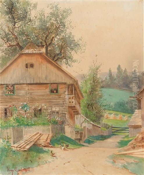 A Rural Motif With A Farmhouse And A Small Garden Oil Painting by Hugo Charlemont