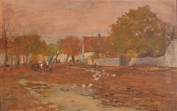 Activity On The Village Road Oil Painting by Hugo Charlemont