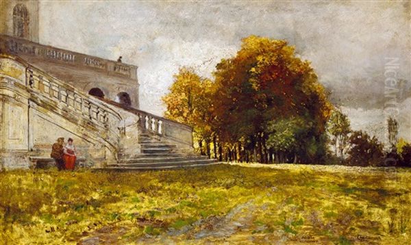 Rendezvous In The Castle Park Oil Painting by Hugo Charlemont