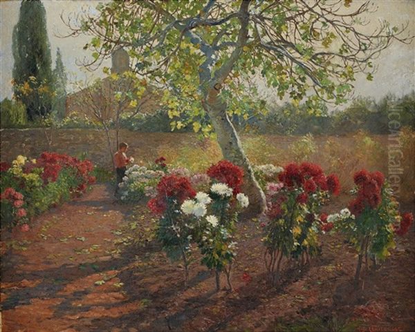 In The Flower Garden Oil Painting by Hugo Charlemont