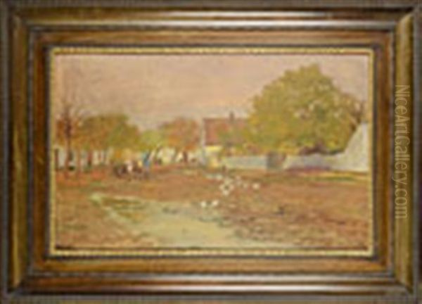 Rural Courtyard Oil Painting by Hugo Charlemont