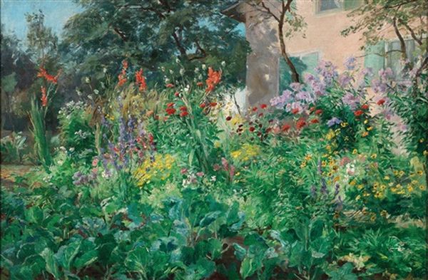 Farmhouse Garden Oil Painting by Hugo Charlemont