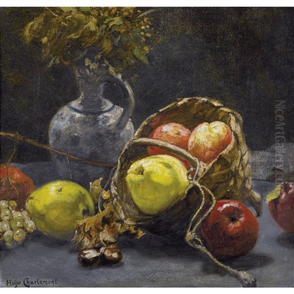 Herbststillleben Mit Krug Und Korb Oil Painting by Hugo Charlemont