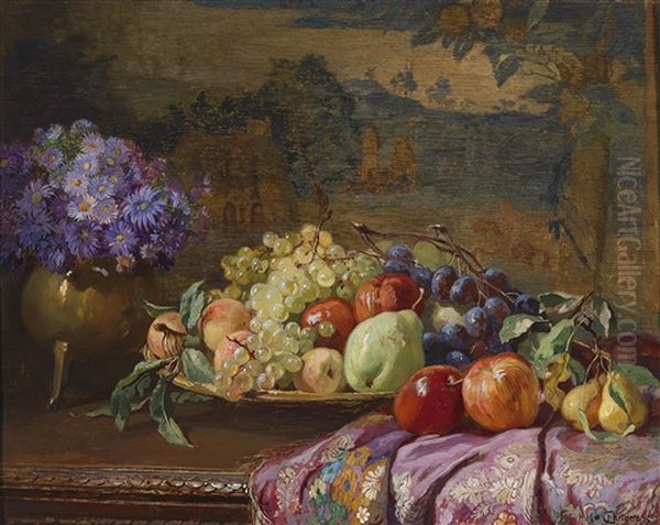 Obststillleben Mit Einem Blumenstraus Oil Painting by Hugo Charlemont