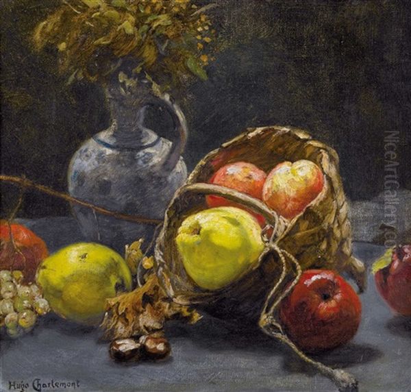 Herbststillleben Mit Krug Und Korb Oil Painting by Hugo Charlemont