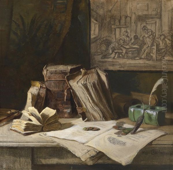 Stillleben Mit Folianten Oil Painting by Hugo Charlemont