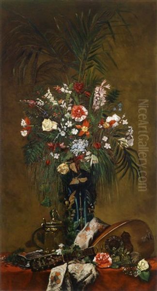 Stillleben Mit Blumen Und Laute Oil Painting by Hugo Charlemont