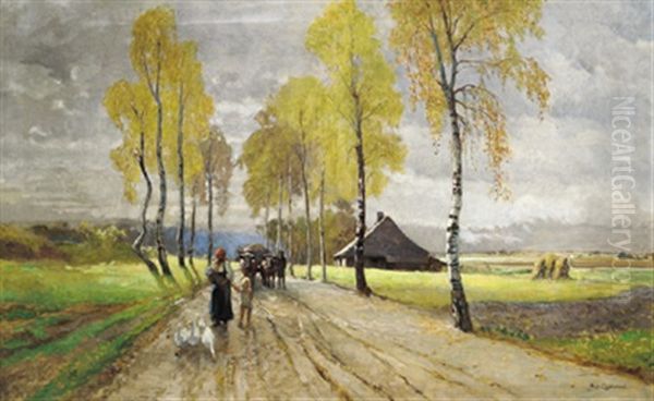 Eine Landstrase Oil Painting by Hugo Charlemont