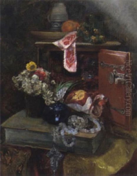 Stilleben Mit Blumen Und Ziergegenstanden Oil Painting by Hugo Charlemont