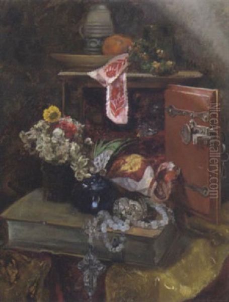 Stilleben Mit Blumen Und Ziergegenstanden Oil Painting by Hugo Charlemont