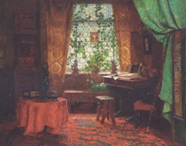 A Study Interior Oil Painting by Hugo Charlemont