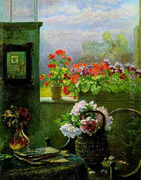 Blumen Am Fenster Oil Painting by Hugo Charlemont