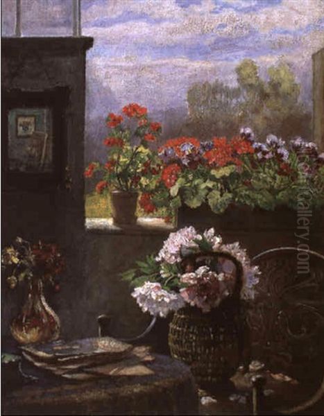 Blumenfenster Oil Painting by Hugo Charlemont