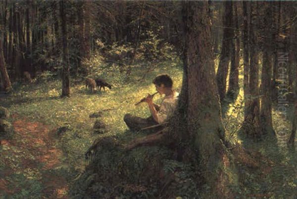 Hirtenknabe Im Wald Oil Painting by Hugo Charlemont