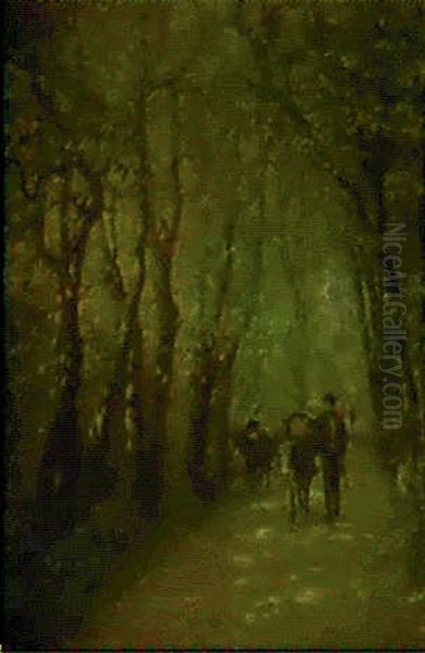 Peasants On A Woodland Path Oil Painting by Hugo Charlemont