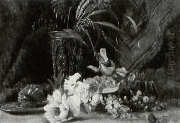 Still Life With Liles, Peonies And A Renaissance Vase Oil Painting by Hugo Charlemont