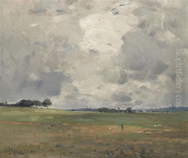 Expansive Landscape Under Clouds Oil Painting by Claude Charles