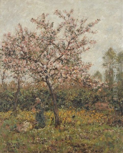 Bluhender Obstbaum, Darunter Eine Stehende Frau Oil Painting by James Charles