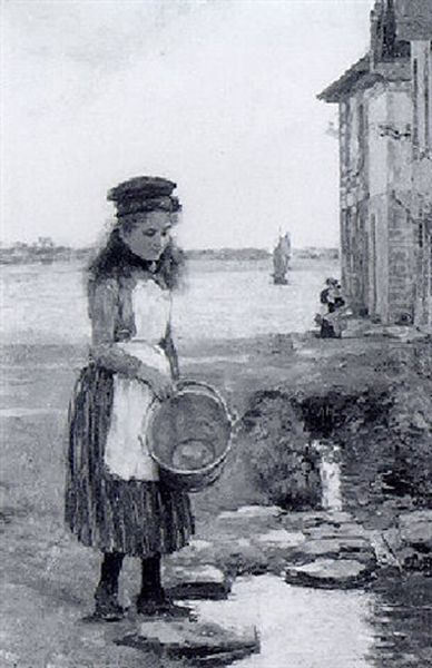 A Girl With A Bucket Oil Painting by James Charles