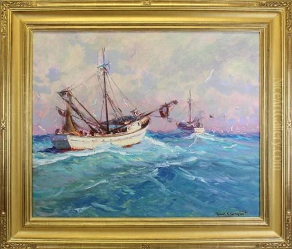 Shrimpers Oil Painting by Robert Charles