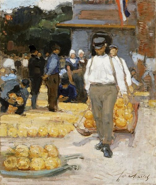 Dutch Cheese Market, Holland Oil Painting by Frantz Charlet