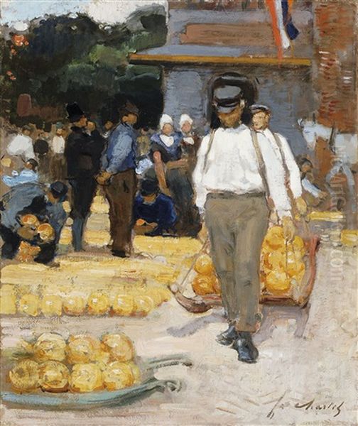 Cheese Market, Holland Oil Painting by Frantz Charlet