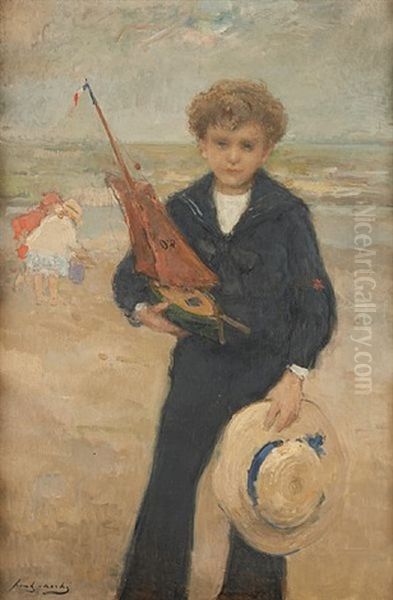 Enfant Jouant Au Marin En Bord De Mer Oil Painting by Frantz Charlet