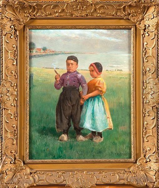 Le Petit Fumeur Hollandais Et Son Amie En Bord De Mer Oil Painting by Frantz Charlet