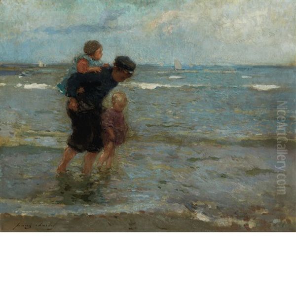 Walking In The Surf Oil Painting by Frantz Charlet