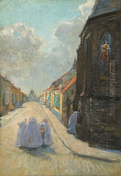 Beguines Arrivant A L'eglise Oil Painting by Frantz Charlet