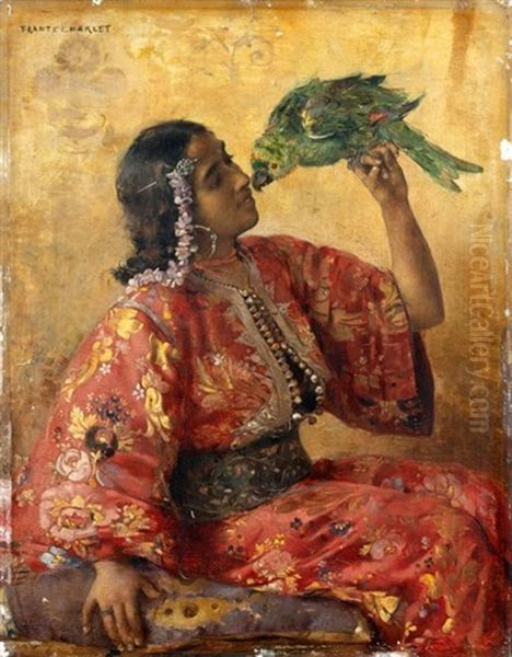 Jeune Marocaine Au Perroquet Oil Painting by Frantz Charlet