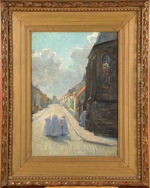 Beguines Arrivant A L'eglise Oil Painting by Frantz Charlet