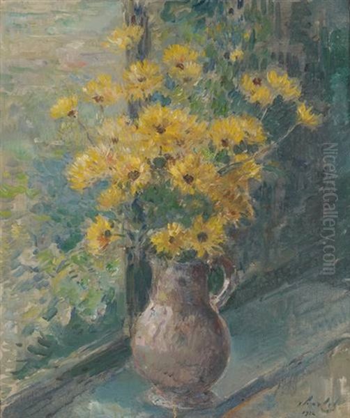 Pichet Fleuri Devant La Fenetre Oil Painting by Frantz Charlet