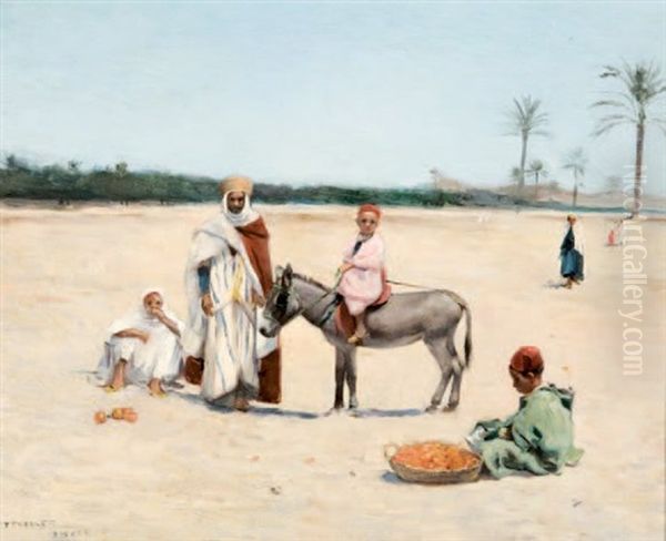 Le Petit Marchand D'oranges A Biskra Oil Painting by Frantz Charlet