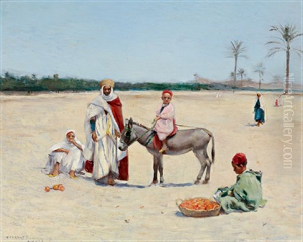 Die Kleinen Obstverkaufer In Biskra Oil Painting by Frantz Charlet