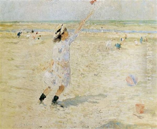 Jeune Fille Sur La Plage Jouant Au Diabolo Oil Painting by Frantz Charlet