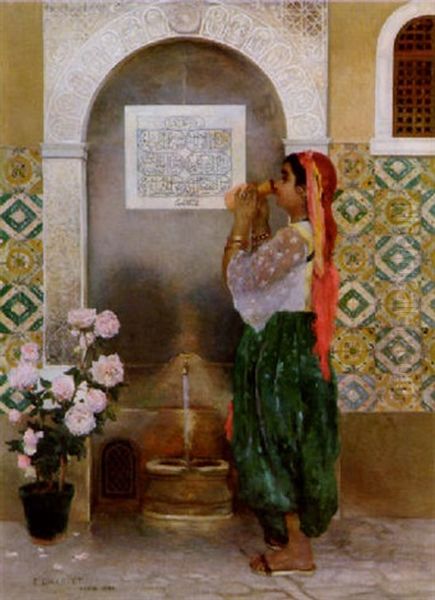 Algerian Girl Beside A Fountain Oil Painting by Frantz Charlet